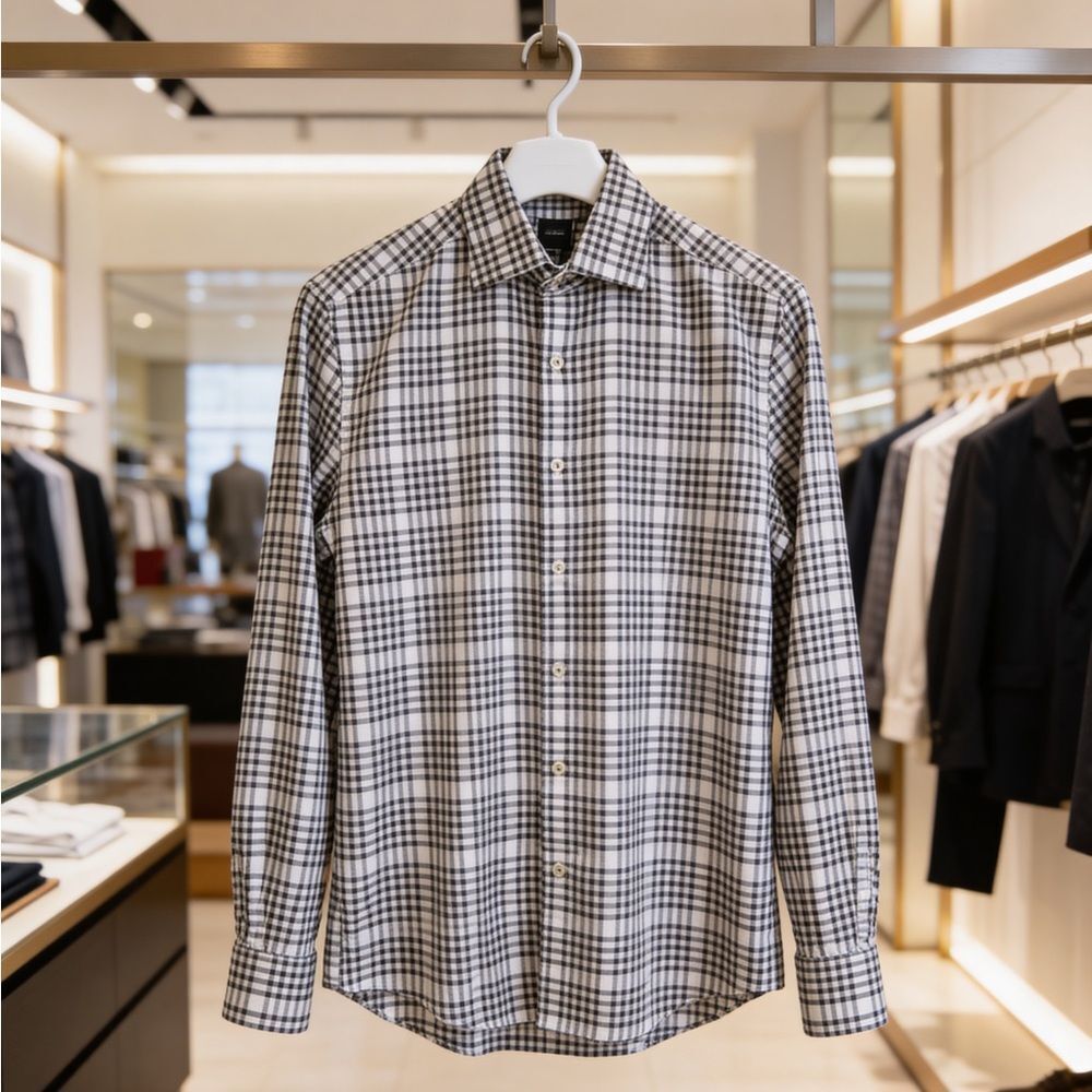 SAKS FIFTH AVENUE BLACK LABELS BUTTON DOWN SHIRT SIZE M BURGUNDY WHITE CHECK